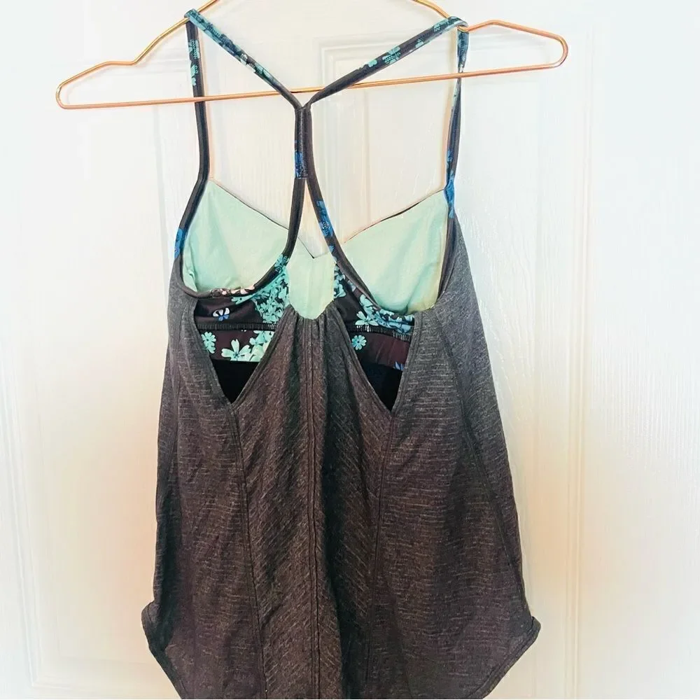 EUC Lululemon Roll Out Tank in Heathered Black / Petal Pop 2